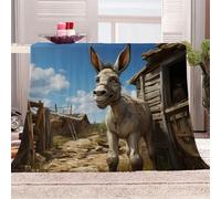 3D Printed Donkey Smiling Flannel Fleece Blanket (270GSM) Pastoral Style Super Cozy 220x240 cm Queen Size Fade Resistant Home Decor Gift - Machine Washable