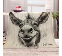 3D Printed Donkey With A Smile Flannel Fleece Blanket （270GSM） Delicate Sketch Style Super Cozy 220x240 cm Queen Size Fade Resistant Home Decor Gift - Machine Washable