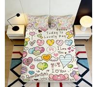 3D Printed Doodle Heart Fitted Sheet Microfiber Deep Pocket Non-Slip Bedding Set Hand-drawn Love Mattress Fitted Cover Elastic Hem for Adults 140x200x25cm