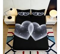 3D Printed Double Heart Fitted Sheet Microfiber Deep Pocket Non-Slip Bedroom Double Heart Mattress Fitted Cover Washable Full Wrap 200x200x25cm