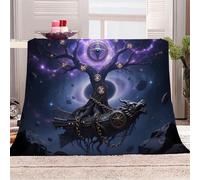 3D Printed Dragon Boat And Rune Tree Flannel Fleece Blanket （270GSM） Mysterious Fantasy Style Super Cozy 130x150 cm single Size Fade Resistant Home Decor Gift - Machine Washable