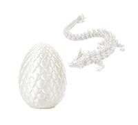 3D Printed Dragon Crystal Dragon with Egg - Articulated, Fidget Toys, Home Office Decor, Executive Desk Toys for Kids & Adults (White)