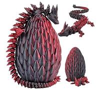 3D Printed Dragon Egg Fidget Toy - Articulated Crystal Dragon With Egg, Flexible Figurine Decor for Home Office Desk - Laser Printed Black Red
