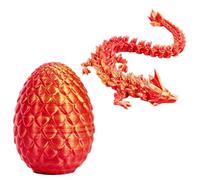 3D Printed Dragon Egg Fidget Toy,Articulated Dragon Crystal Dragon Egg,Crystal Dragon With Dragon Egg,Flexible Crystal Dragon Figurine Decor, Home Office Decor Desk Toys,Laser Printed - Red