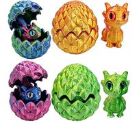 3D Printed Dragon Egg, Four Piece Dragon Egg Collection with Dragons Inside, Desktop Decor for Home and Office, Fantasy Collectible Display Set, Stress Relief Fidget Toy with Detailed Dragon Designs