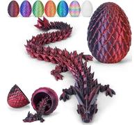 3D Printed Dragon Egg, Mystery Articulated Crystal Dragon Egg Fidget Toys, 3D Print Surprise Animals Toy for Kid Teen Boys Girls Christmas Easter Birthday Gifts (Red Black)