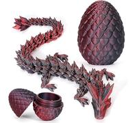 3D Printed Dragon Egg, Mystery Articulated Crystal Dragon Egg Fidget Toys and Decoration, 3D Print Surprise Animals Toy for Kid Teen Boy Girls Christmas Birthday Graduation Gift (Black Red)