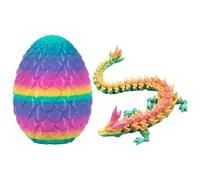 3D Printed Dragon Egg with Articulated Rainbow Dragon - 13cm Large Eco-Friendly PLA Desk Decor, Autism Sensory Fidget Toy for Anxiety Relief & Easter Christmas Party Gifts(30cm Long) (Colorful A)