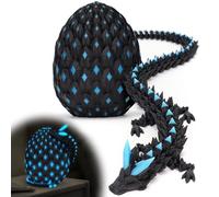 3D Printed Dragon Eggs Mystery Articulated Crystal Dragon Egg Glow in The Dark 3D Print Surprise Animals Fidget Toy Crystal 3D Print Dragon in Eggs for Kids Boys Girls Home Decor (Black Blue)