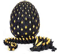 3D Printed Dragon Eggs Mystery Dragon Egg Glow in The Dark Articulated Animals Fidget Toy Cool Crystal 3D Print Dinosaur Toys Dino Eggs for Boys Girls Teens (Black Gold)