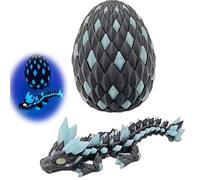 3D Printed Dragon Eggs with Dragon Baby Inside, in The Dark Cool 3D Printer Articulated Animals Fidget Toy, Home Office Desk Decor, Gift for Kids, Teens, Boys, Girls(Nightglow blue)