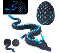 3D Printed Dragon Eggs with Dragon Inside,3D Printed Fidget Animals Toys,Glow in The Dark Articulated Animals,Home Figurine Decor (Black-Blue)