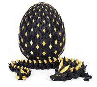 3D Printed Dragon Eggs with Dragon inside Glow in The Dark Night Light 25cm Articulated Animal Model for Halloween Christmas Easte (Silk Black and Golden)