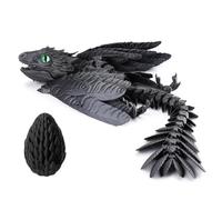 3D Printed Dragon Feathered Wyvern Articulated Puppet - Black with Dragon Egg