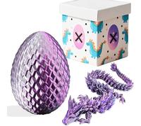 3D Printed Dragon Figurine & Egg Set - Poseable Fidget Decor with Flexible Joints | 3 Sizes (S/M/L) | Stress Relief Display (Purple + box,Medium)