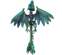 3D Printed Dragon Figurine With Movable Crystal Wings - 25cm Flying Articulated Toy for Home Office Decor Executive Desk (Green-Blue)