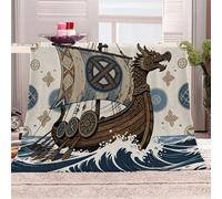3D Printed Dragon-headed Warship Sailing Through The Waves-06 Flannel Fleece Blanket (270GSM) Canvas Pattern Super Cozy 220x240 cm Queen Size Fade Resistant Home Decor Gift - Machine Washable