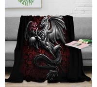 3D Printed Dragon holding rose Warm Blanket Microfiber Warm Thermal Bedding Soft Gothic fantasy art Nap Blanket Lightweight for Office Workers Students Young Adults Teens 80×90inch(200x230cm)