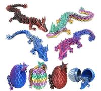 3D Printed Dragon in Egg,4 Pack 3D Printed Dragon Egg with Dragon Inside Articulated Crystal Dragon Figurine Easter Basket Fillers 3D Printed Fidget Toy for Christmas Birthdays Home & Office Decor