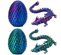 3D Printed Dragon in Egg, Articulated Dragon Egg Toy with Dragon Inside - Unique Home Desk Decor with Flexible Joints - Mythical Pieces Dragon Eggs for Autism/ADHD Egg Hunts (Laser Green+Purple)