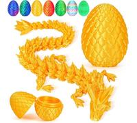 3D Printed Dragon in Egg, Articulated Dragon Egg Toy with Dragons Inside - Unique Home Desk Decor with Flexible Joints - Mythical Pieces Dragons Eggs for Autism/ADHD Egg Hunts (Silk Gold)