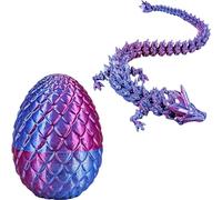 3D Printed Dragon in Egg, Full Articulated Crystal Dragon with Mystery Flexible Joints, Easter Egg Hunt Toy, Home Office Decor and Desk Toys for Kids and Adults (Laser Purple)