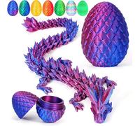 3D Printed Dragon in Egg, Full Articulated Dragon Eggs with Dragons Inside, Crystal Dragons Fidget Toys, Flexible Joints Home Executive Desk Toys, Easter Egg Hunt for Autism/ADHD (Laser Purple)