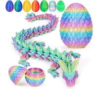 3D Printed Dragon in Egg, Full Articulated Dragon Eggs with Dragons Inside, Crystal Dragons Fidget Toys, Flexible Joints Home Executive Desk Toys, Easter Egg Hunt for Autism/ADHD (Rainbow)