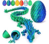 3D Printed Dragon in Egg, Full Articulated Dragon Eggs with Dragons Inside, Crystal Dragons Fidget Toys, Flexible Joints Home Executive Desk Toys, Easter Egg Hunt for Autism/ADHD (Laser Green)