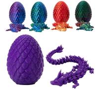 3D Printed Dragon in Egg, Full Articulated Dragon Eggs with Dragons Inside, Crystal Dragons Fidget Toys, Flexible Joints Home Executive Desk Toys, Easter Egg Hunt for Autism/ADHD (Purple)