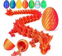 3D Printed Dragon in Egg, Full Articulated Dragon Eggs with Dragons Inside, Crystal Dragons Fidget Toys, Flexible Joints Home Executive Desk Toys, Easter Eggs Hunt for Autism/ADHD (Laser Red)