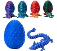 3D Printed Dragon in Egg, Full Articulated Dragons Eggs with Dragons Inside, Crystal Dragon Fidget Toys, Flexible Joints Home Executive Desk Toys, Easter Egg Hunt for Autism/ADHD (Blue)