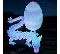3D Printed Dragon in Egg Glow in The Dark Rainbow, Hatching Dinosaur Egg with Flexible Joints, Fantasy Decor for Home Office Desk, Stress Relief Toy Collectible