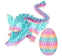 3D Printed Dragon Inside Surprise Egg With Articulated Joints - Crystal Dragon Toy for Easter Hunt, Desk Décor and Stress Relief (Rainbow Colors)