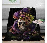 3D Printed Dragon skull flowers Cosy Throw Microfiber Ultra Soft Warm Bedding Fantasy art design Living Room Throw Anti Static Fade Resistant for Apartment Dwellers Renters Teens 50x60inch(127x152cm)