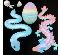 3D Printed Dragon Snake Toys, Flexible 3D Printed Animals Glow in the Dark, Perfect Desk Pet for Animal Collectors, Easter Basket Essentials for Friend, Articulated Crystal Dragon Fidget Toys for Teen
