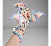 3D Printed Dragon Toys with Eyes, 15.8 Inch 3d printed dragon large, Winged Dragon, Bendable and Flexible Big Fidget (Rainbow A, L)