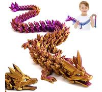 3D Printed Dragon Toys with Eyes - 24 inches Dazzling Gradient Crystal Wyrm, Bendable and Flexible Big Fidget, Articulated Gem Serpent Figure for Home Office Decor, Easter Gifts for Kids