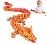 3D Printed Dragon Toys with Eyes, Bendable and Flexible Big Fidget, 24 inches Dazzling Gradient Crystal Wyrm, Articulated Gem Serpent Figure for Home Decor (Mystical Red-Gold Dragon)
