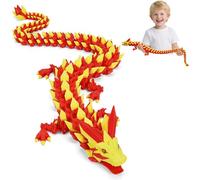 3D Printed Dragon Toys with Eyes, Bendable and Flexible Big Fidget, 24 inches Dazzling Gradient Crystal Wyrm, Articulated Gem Serpent Figure for Home Decor (Mystical Red-Yellow Dragon)