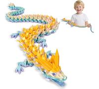 3D Printed Dragon Toys with Eyes, Bendable and Flexible Big Fidget, 24 inches Dazzling Gradient Crystal Wyrm, Articulated Gem Serpent Figure for Home Decor (Mystical Gold-Rainbow Dragon)