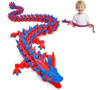 3D Printed Dragon Toys with Eyes, Bendable and Flexible Big Fidget, 24 inches Dazzling Gradient Crystal Wyrm, Articulated Gem Serpent Figure for Home Decor (Mystical Red-Blue Dragon)