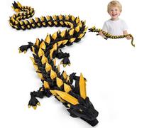 3D Printed Dragon Toys with Eyes, Bendable and Flexible Big Fidget, 24 inches Dazzling Gradient Crystal Wyrm, Articulated Gem Serpent Figure for Home Decor (Mystical Black-Gold Dragon)