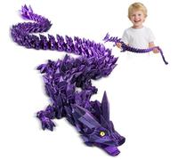 3D Printed Dragon Toys with Eyes, Bendable and Flexible Big Fidget, 24 inches Dazzling Gradient Crystal Wyrm, Articulated Gem Serpent Figure for Home Office Decor (Mystic Black-Purple Dragon)