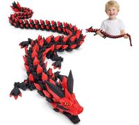 3D Printed Dragon Toys with Eyes, Bendable and Flexible Big Fidget, 24 inches Dazzling Gradient Crystal Wyrm, Articulated Gem Serpent Figure for Home Decor (Mystical Red-Black Dragon)
