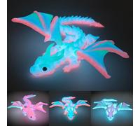 3D Printed Dragon with Wings, 3D Printed Animals Toys, 3D Printed Fidget Toys, Glow in The Dark Flexible Articulated Winged Crystal Dragon Model, Desktop Pet Decor