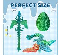 3D Printed Dragon with Wings, 4PCS Flexible Dragon Fidget Toy for Kids, Unique 3D Dragons with Articulated Joints for Stress Relief and Imaginative Play, Cool Desk Decor or Gift for Collectors