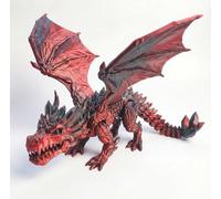 3D Printed Dragon with Wings Articulated Crystal Dragon Figurine 3D Printed Animals Fidget Desk Accessory for Home Office Decor (Red,M)