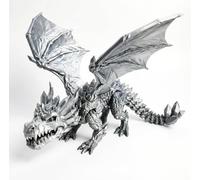3D Printed Dragon with Wings Articulated Crystal Dragon Figurine 3D Printed Animals Fidget Desk Accessory for Home Office Decor (Silver,M)