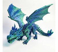 3D Printed Dragon with Wings Articulated Crystal Dragon Figurine 3D Printed Animals Fidget Desk Accessory for Home Office Decor (Green,S)